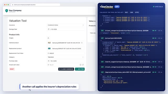 An insurer’s valuation tool calling the ValueChecker API