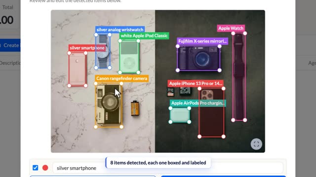 Items detected in a photo, each with a labeled box