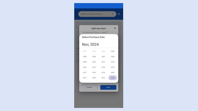 The customer portal on a phone, adding an item