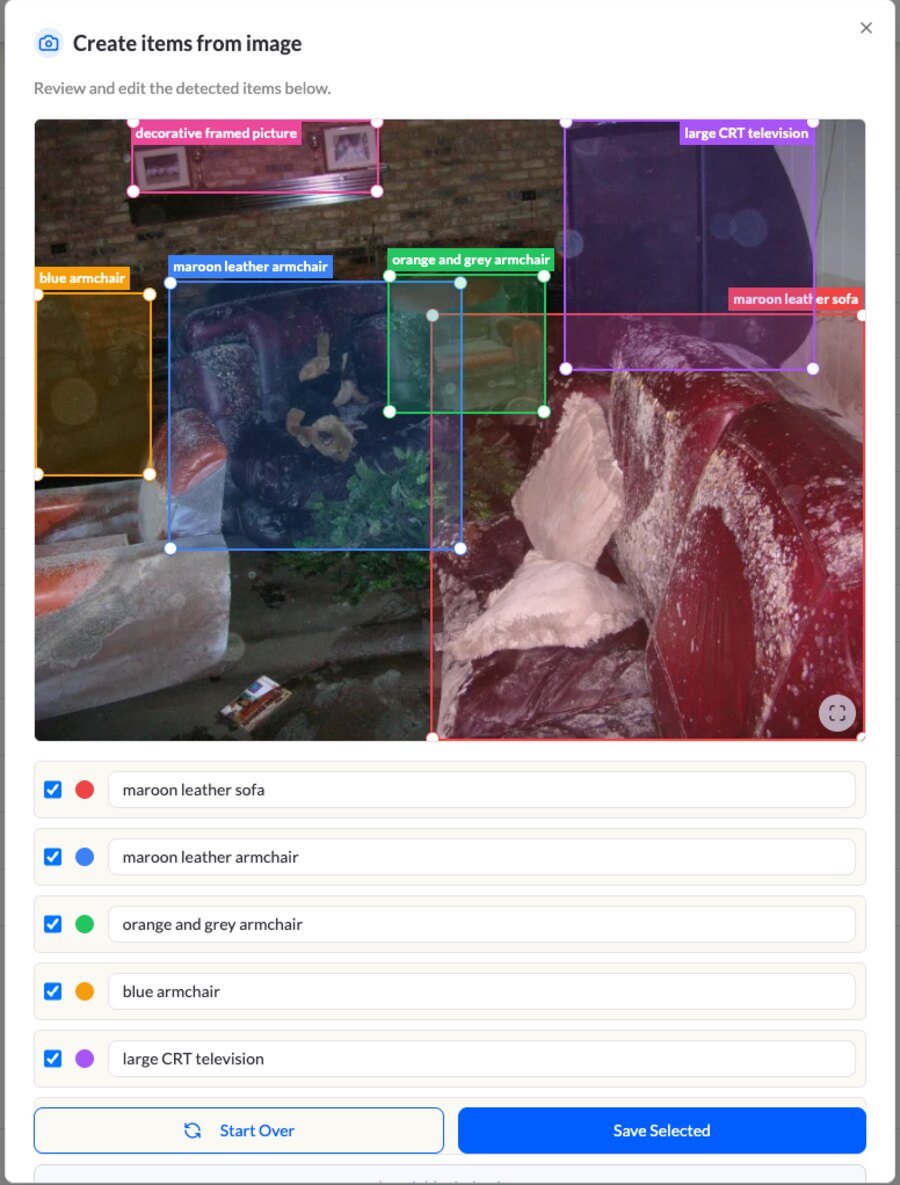 The image AI finding items in a photo of a room